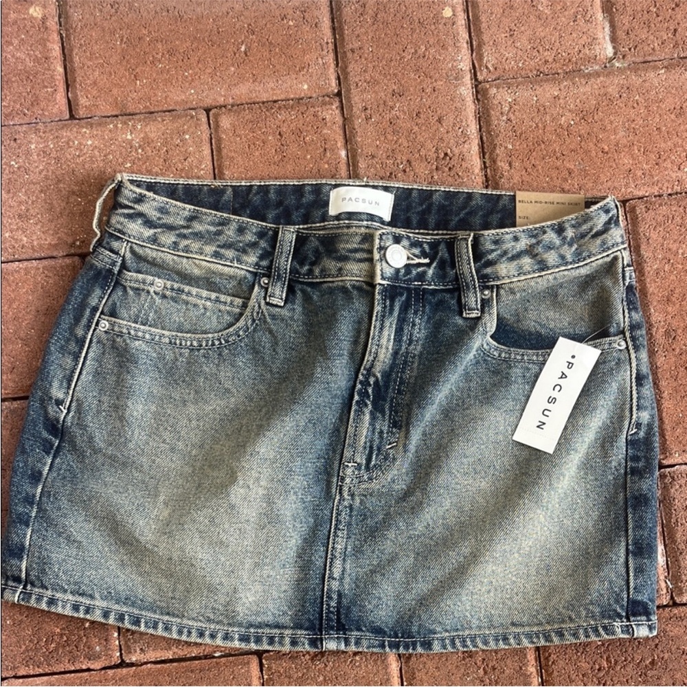 PacSun Vintage Fade Denim Mini Skirt - Blue
